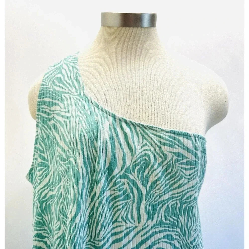 NWT NINE WEST Women Sleeveless Pullover One Shoulder Green Blue Dress Plus Sz 3X - Picture 2 of 12